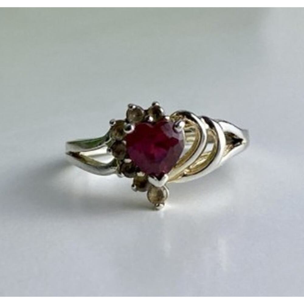 925 Sterling Silver Spinel "Heart" Ring Size 9 - Picture 8 of 12